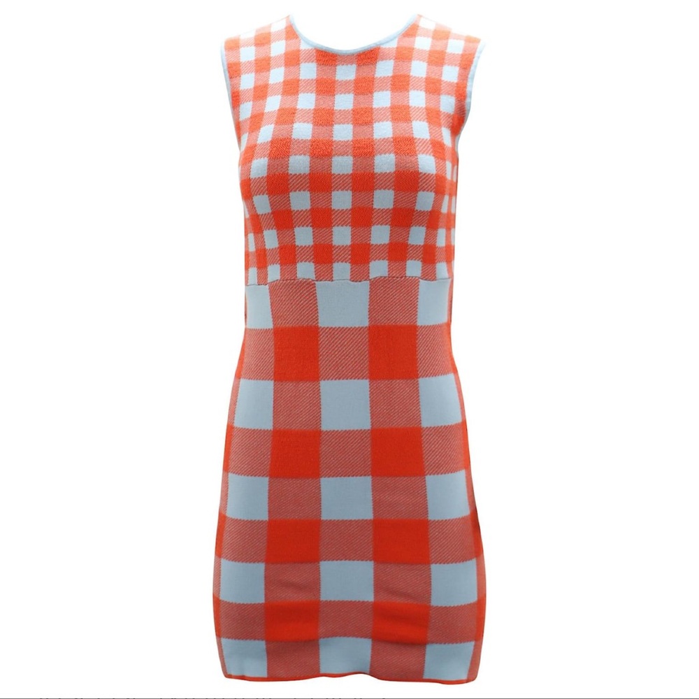 Staud - Orange and Blue Checkered Knit Mini Dress - size XS